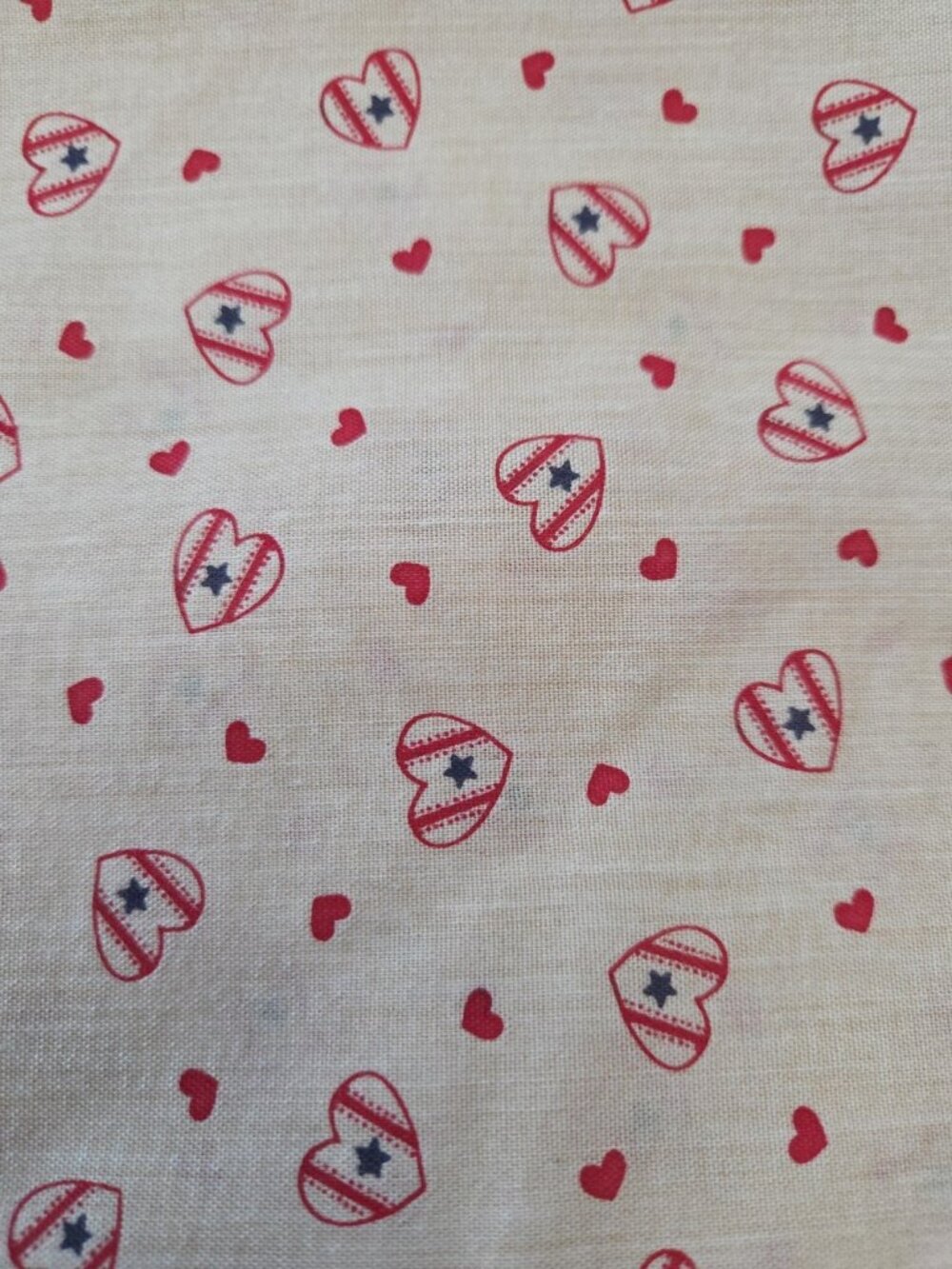 Vintage Red White Blue Americana Patriotic 4th of July Fabric Baseball Hearts